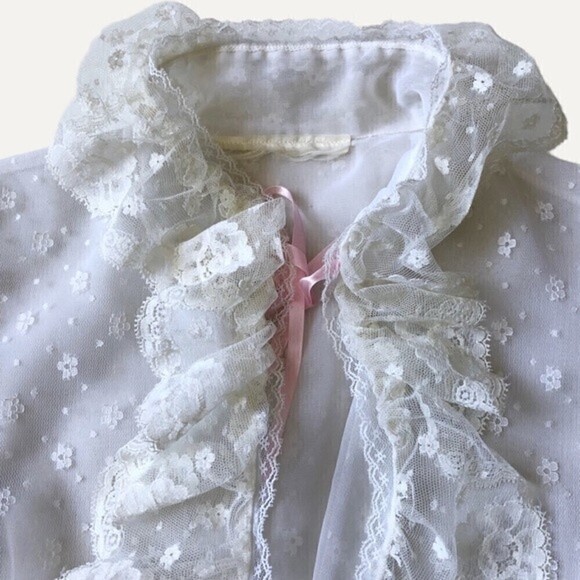 Vintage 70s Pink Satin Lace Peignoir Set Slip Dress & Robe Romantic Edwardian - Picture 10 of 16